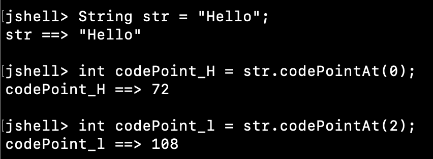 Java String CodePointAt Example
