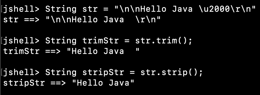 Java String trim vs strip