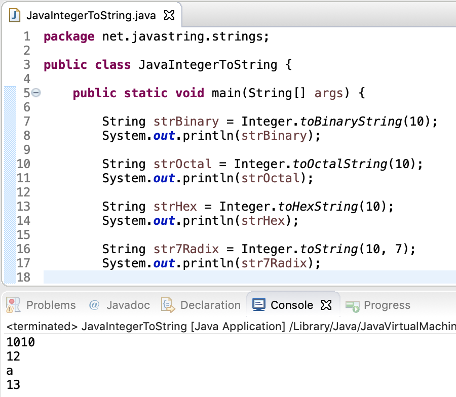 Java Integer To String Example