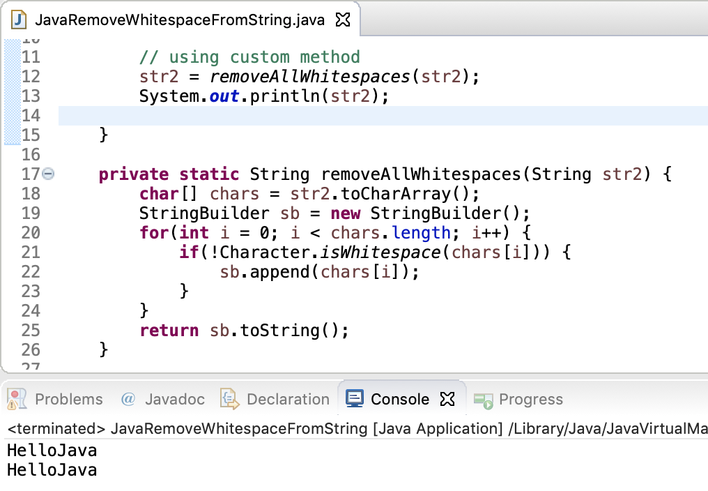 Remove Whitespace From String In Java