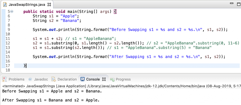 Swap Two Strings In Java Without Third Variable