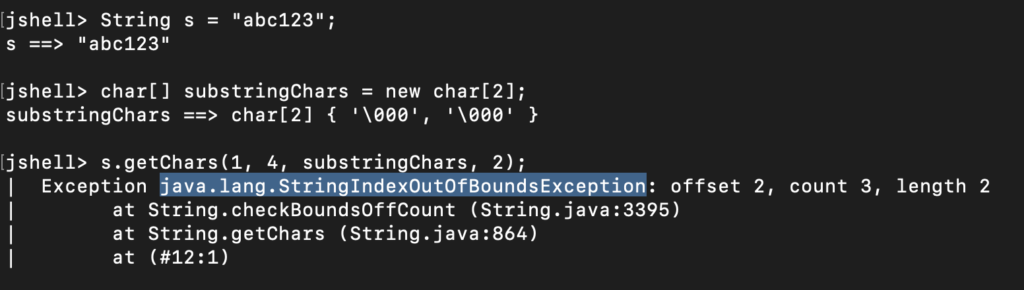 Java String Convert To Char Array StringIndexOutOfBoundsException