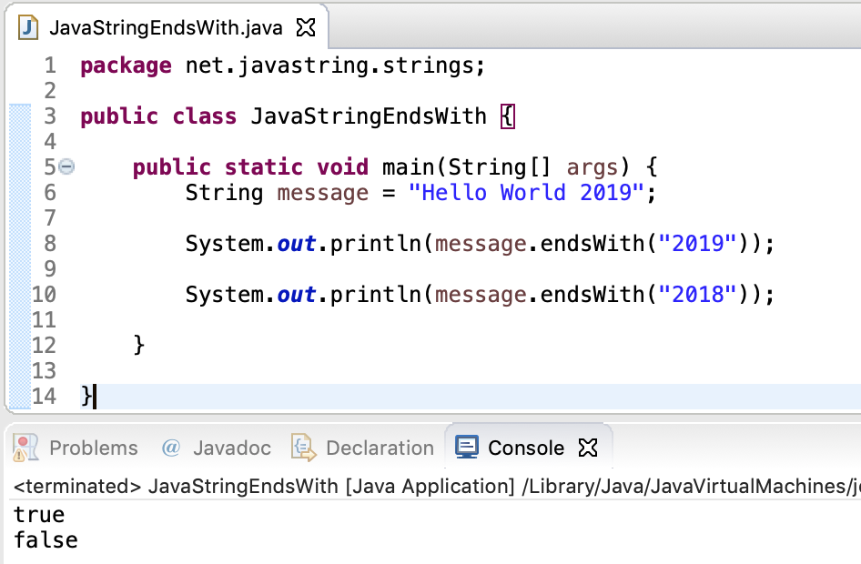 Java String EndsWith Method