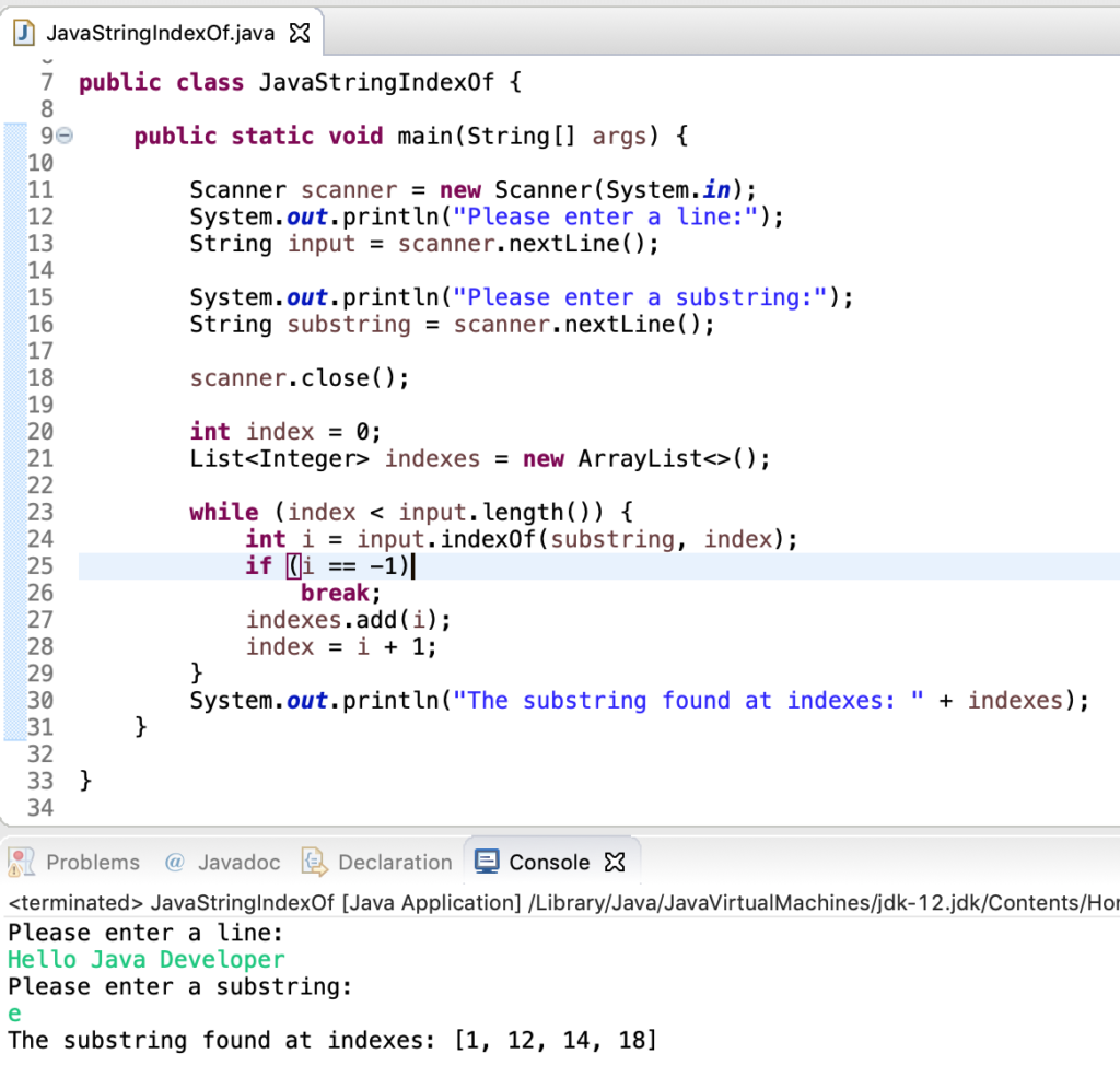 Java String IndexOf All Occurrences