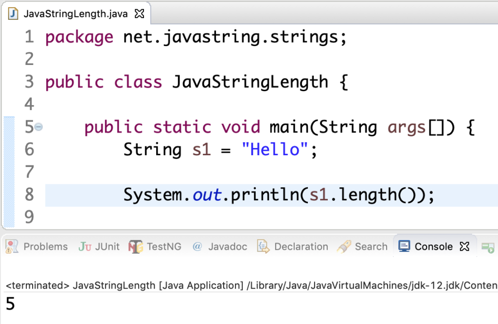 Java String length() Method Example