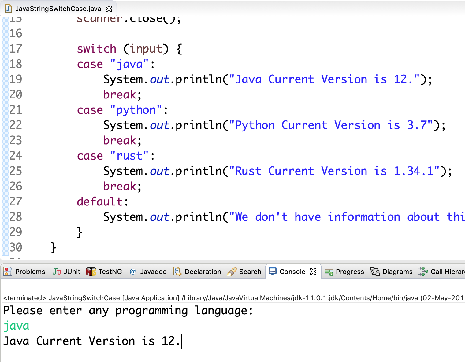 Java String Switch Case Example