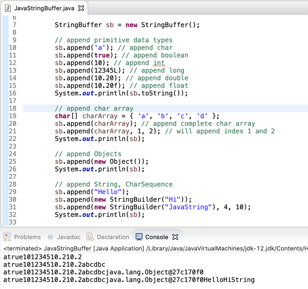 Java Stringbuffer Append