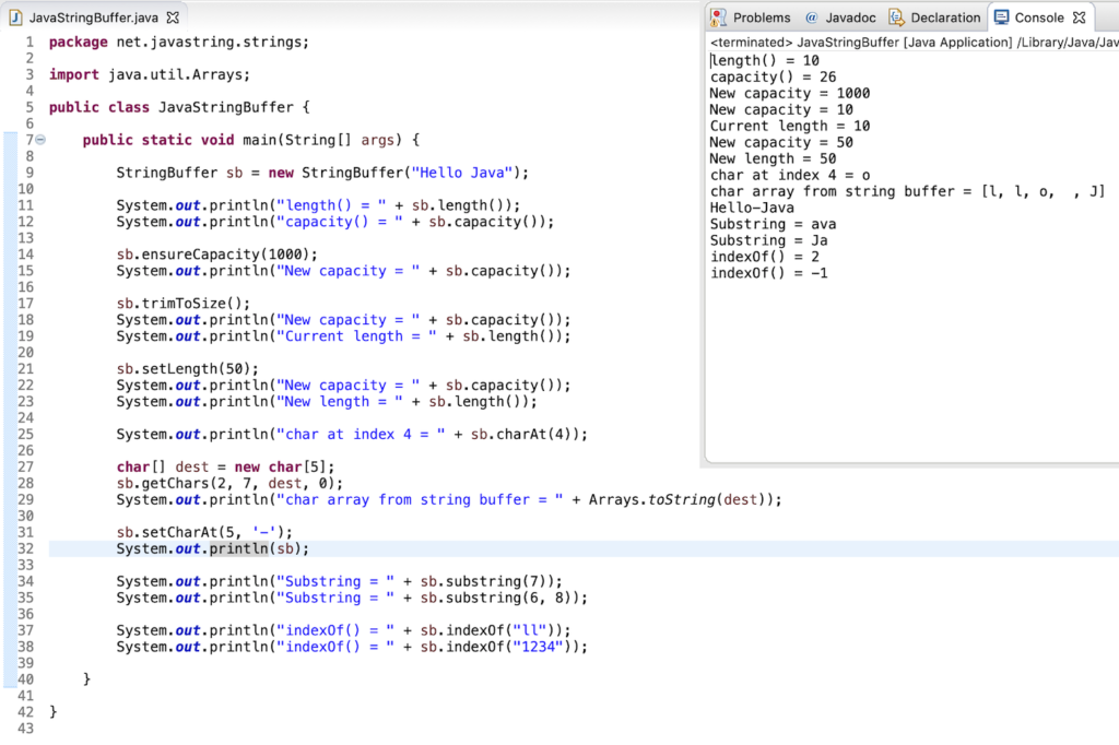 Java StringBuffer Methods